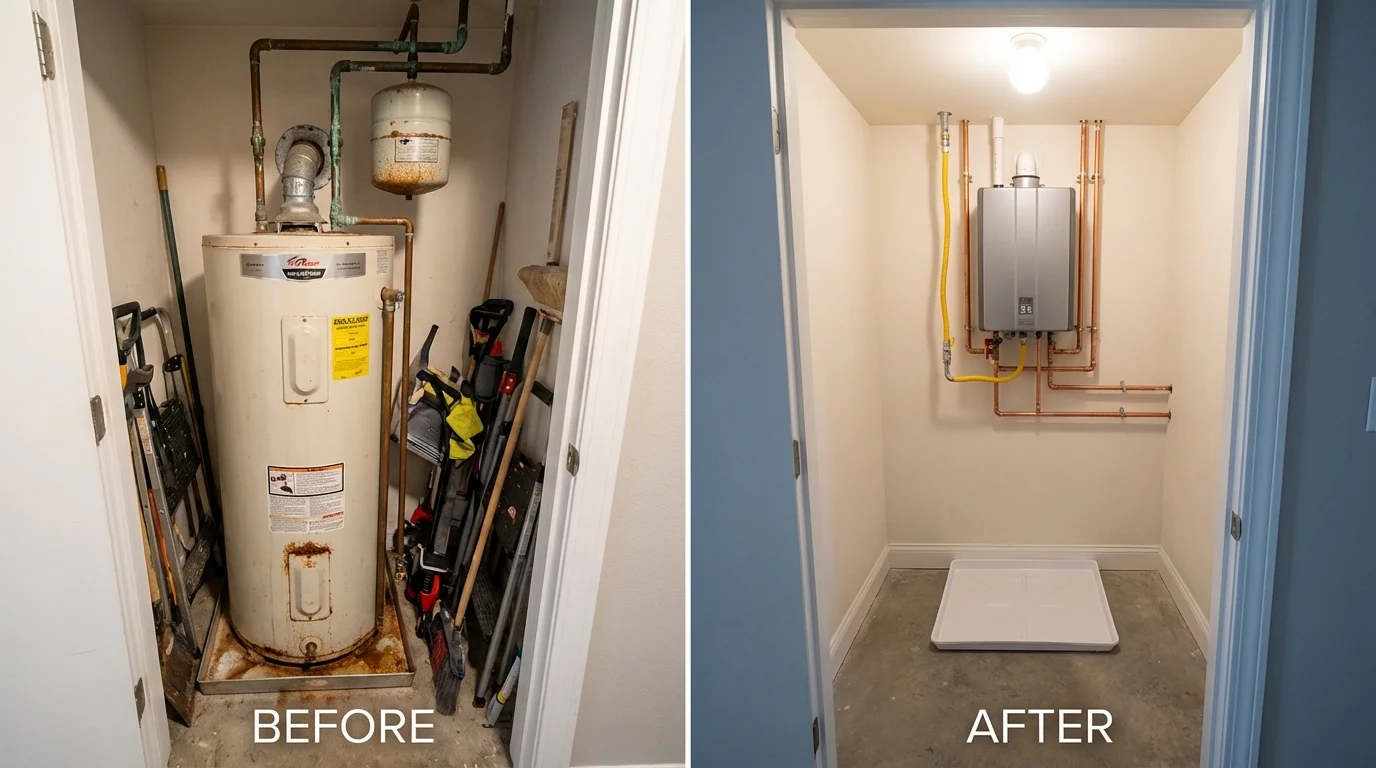 Tank water heater versus wall-mounted tankless unit comparison for Marble Falls, TX homeowners